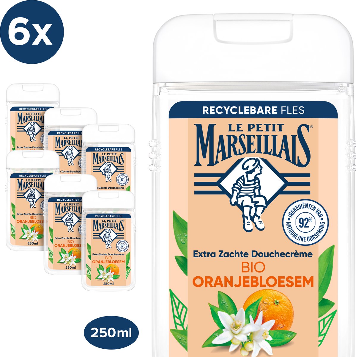 Le Petit Marseillais 4in1 douchegel met jeneverbeshout en varen, biologisch afbreekbare formule en dermatologisch getest, 6x250 ml