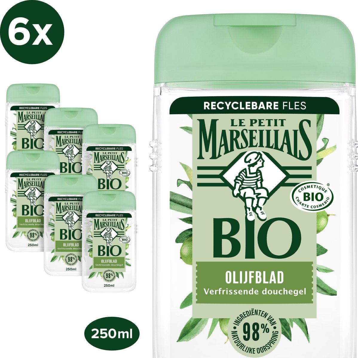 Le Petit Marseillais 4in1 douchegel met jeneverbeshout en varen, biologisch afbreekbare formule en dermatologisch getest, 6x250 ml