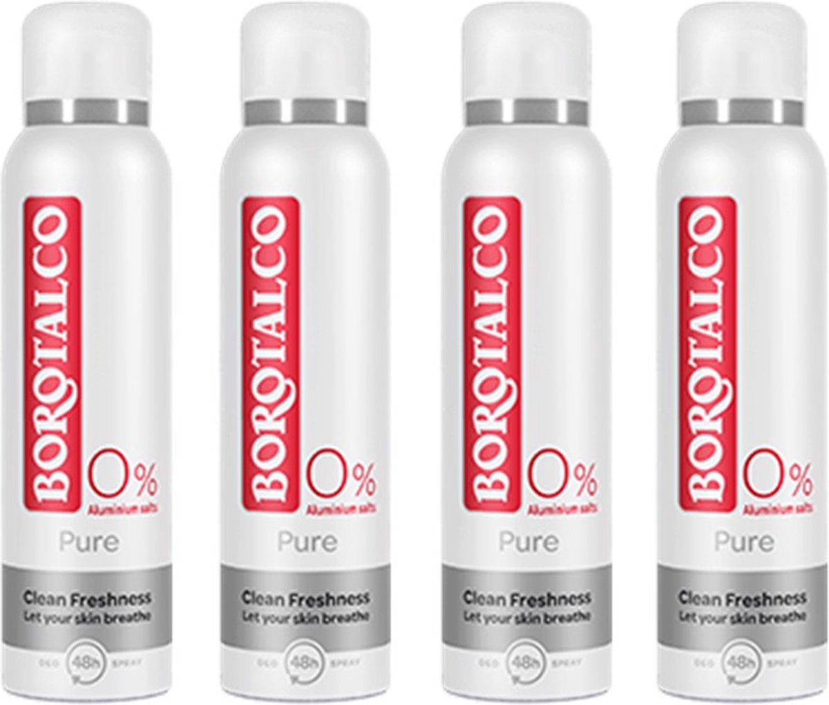Borotalco Deodorant Spray Pure 0% - Voordeelverpakking 4 Stuks