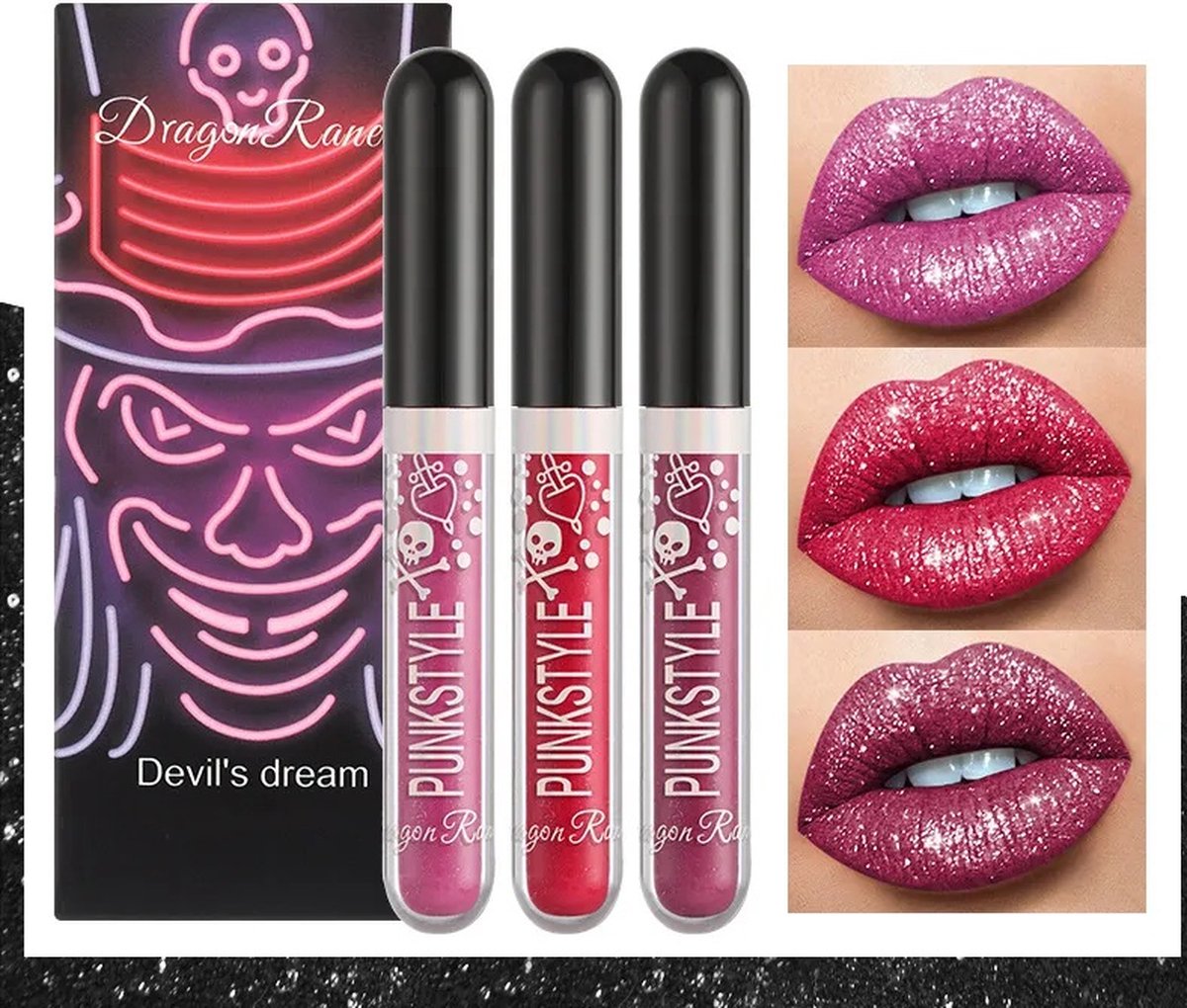 Lippenstift - Lippenstift langhoudend - Matte lippenstift - Set van 3 - Vloeibare lippenstift - Glitter lippenstift