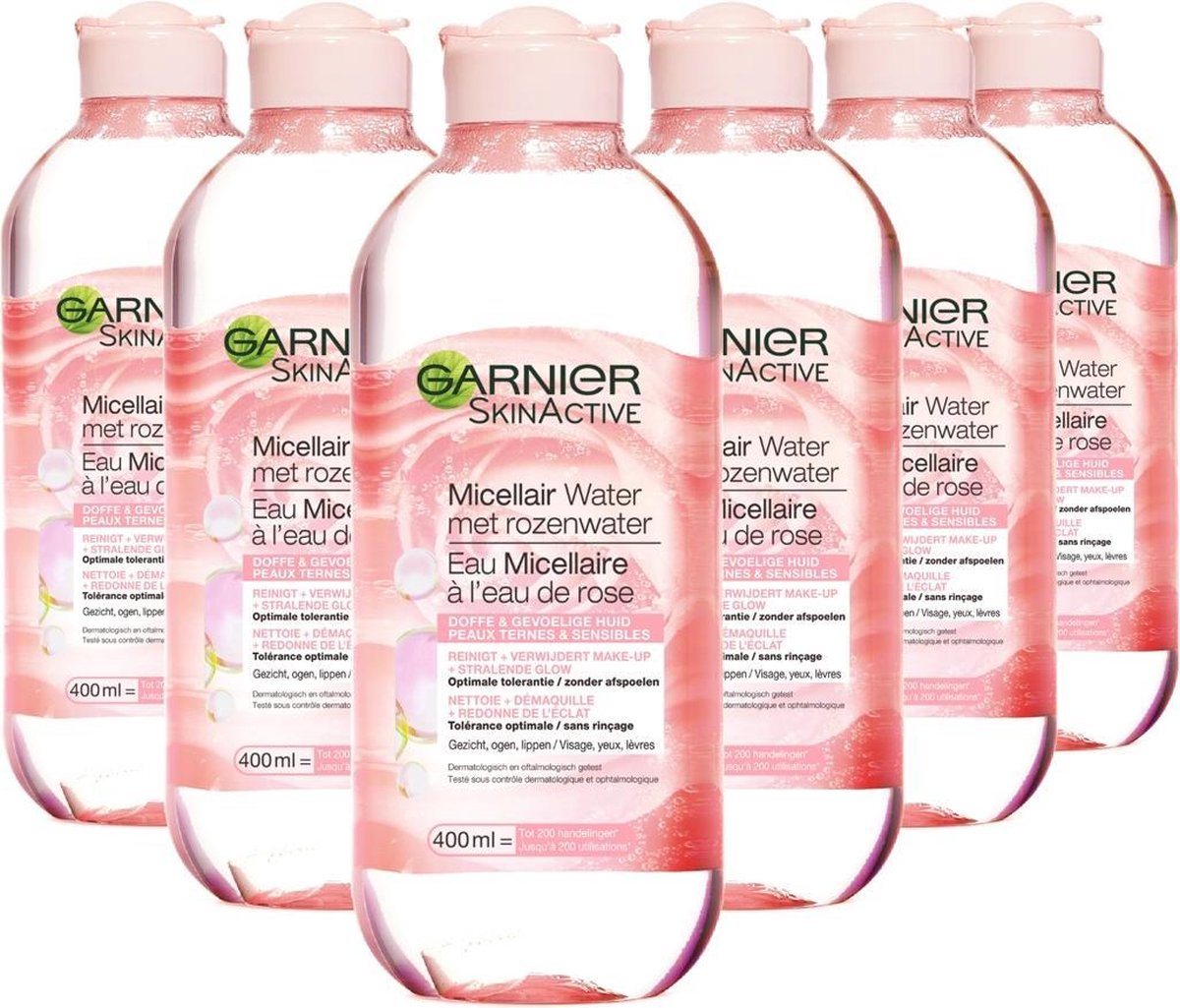 Garnier Skinactive Face Micellair Reinigingswater Met Rozenwater - 6 x 400ml - Voordeelverpakking