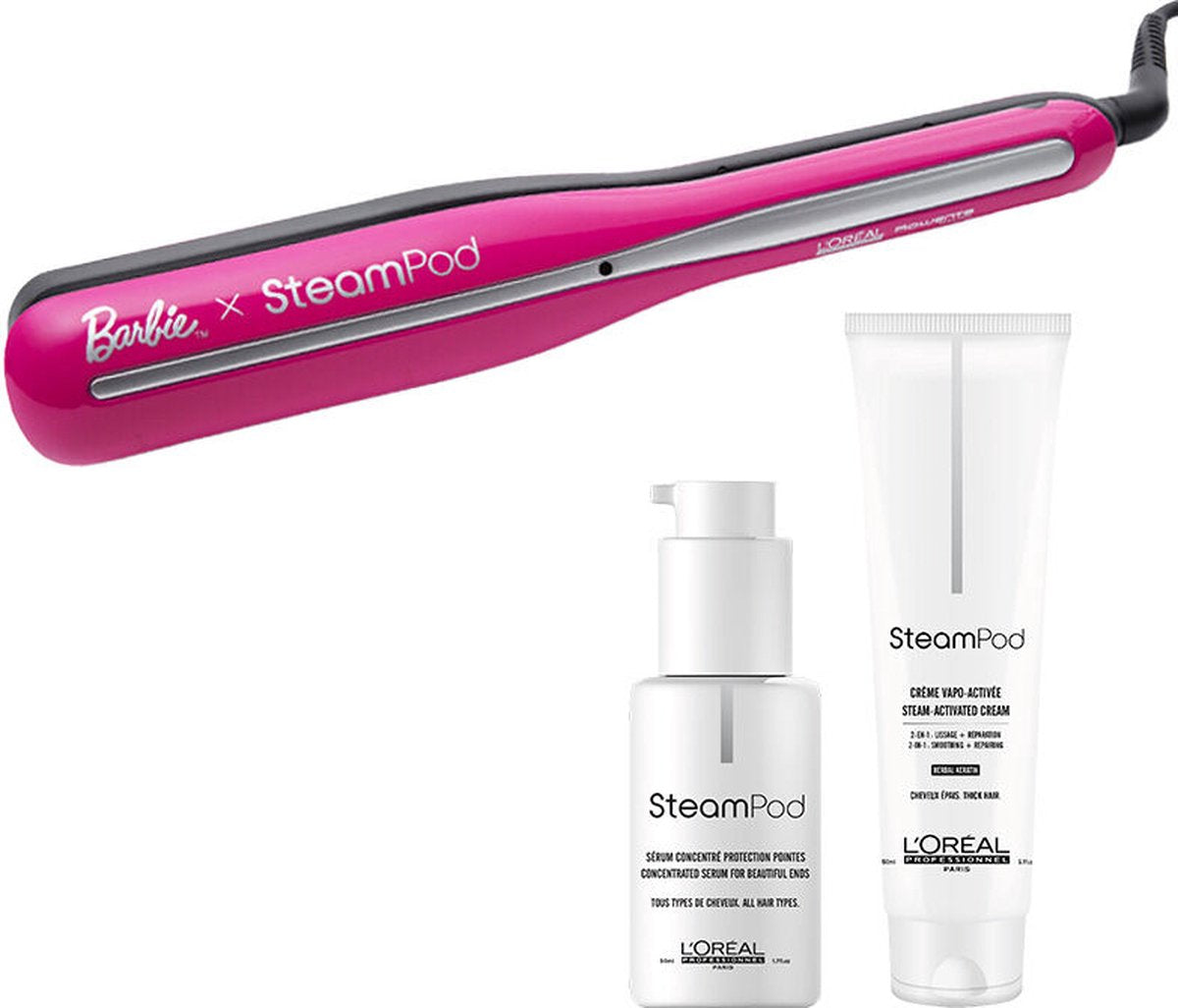 L'Oréal Steampod 3.0 Limited Edition Barbie + Smoothing Cream - dik haar + Protecting Concentrate