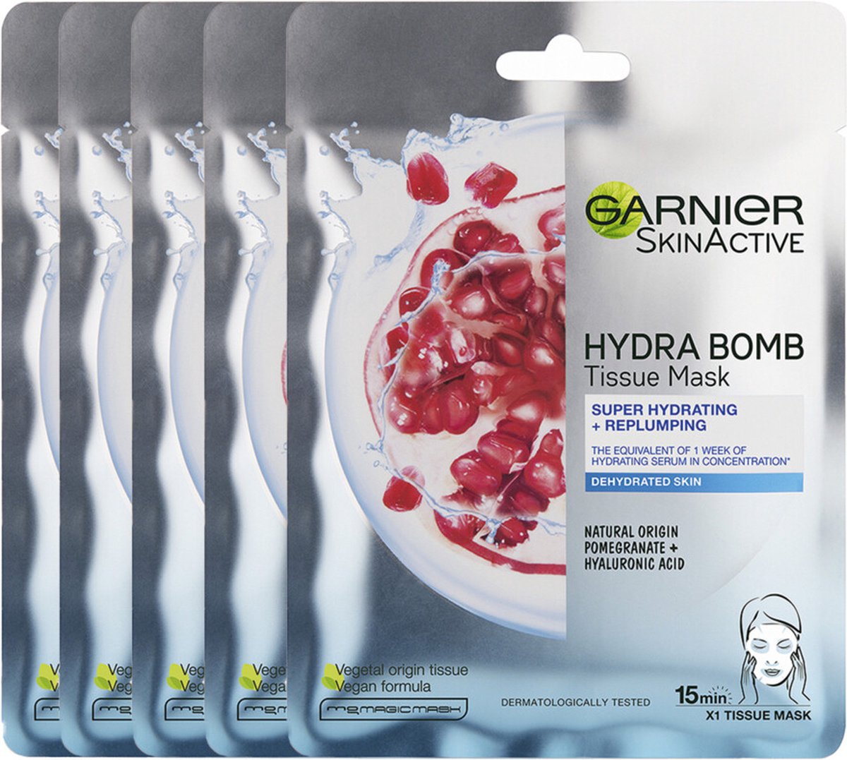 Garnier Tissue Masker SkinActive Hydra Bomb Pomegranate Party Pack - 5 stuks