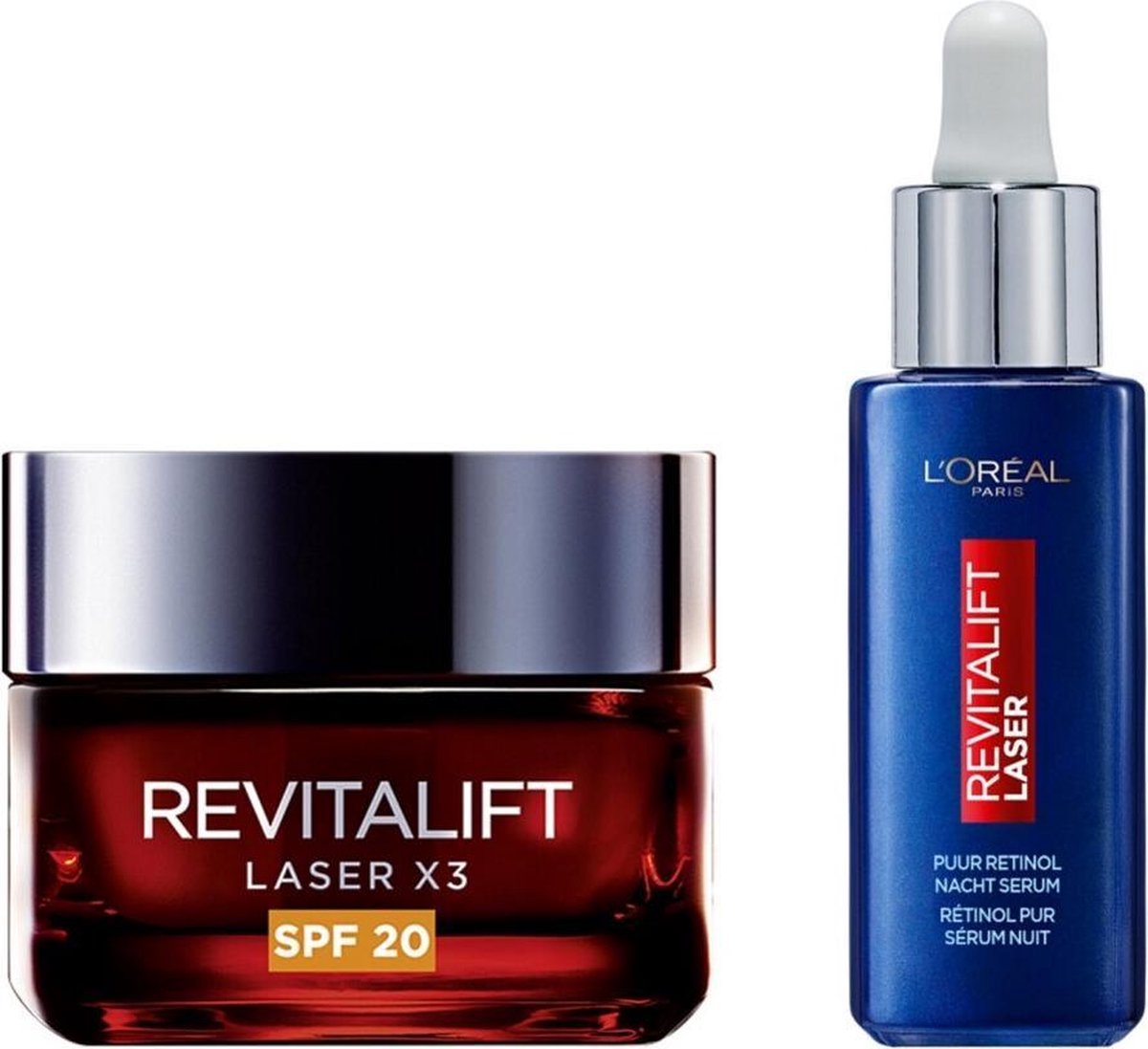 L'Oréal Revitalift Laser X3 Dagcreme en Puur Retinol Nachtserum Pakket