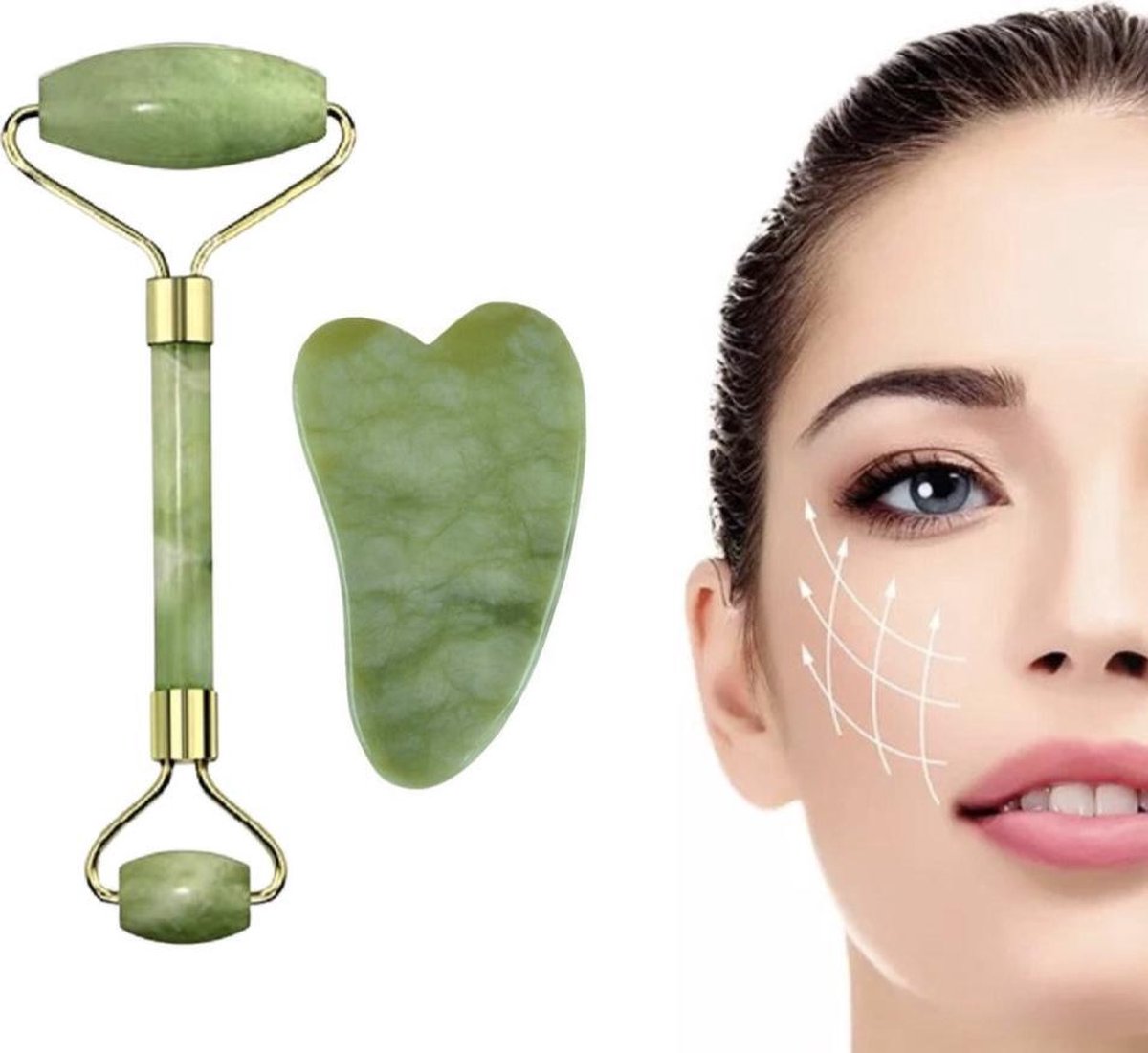 Guasha© - Gua Sha Jade Schraper + Jade Roller - Massagehulpmiddel – Gezichtsmassage – Massage