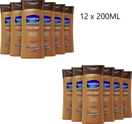 12x Vaseline Cocoa Radiant Bodylotion - 12 x 200 ml Voordeelpakket
