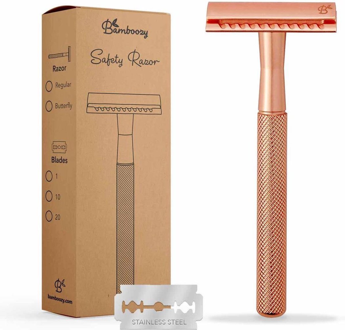 Bamboozy Safety Razor Rose Gold Goud voor vrouwen dames Double Edge Single Blade Zero Waste Duurzaam Scheren