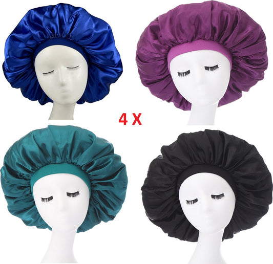 4 x Bonnet Haarnetjes Haarmuts Slaapmuts | Elastisch | Satijn | Haarverzorging | in 4 kleuren