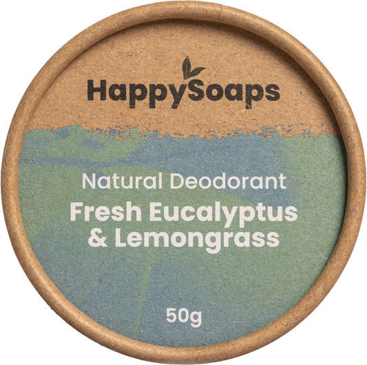 HappySoaps Natuurlijke Deodorant - Eucalyptus & Lemongrass - Energieke Geurexplosie - 100% Plasticvrij, Vegan & Natuurlijk - 50gr
