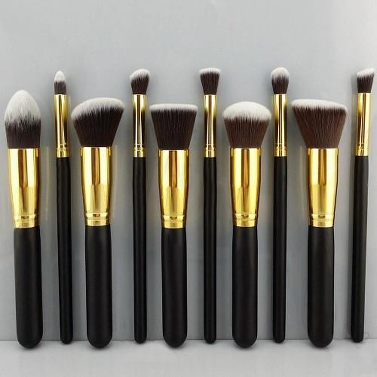 Fullino Professionele Make-up Kwasten - Kwastenset - Zwart/Goud - 10 delig