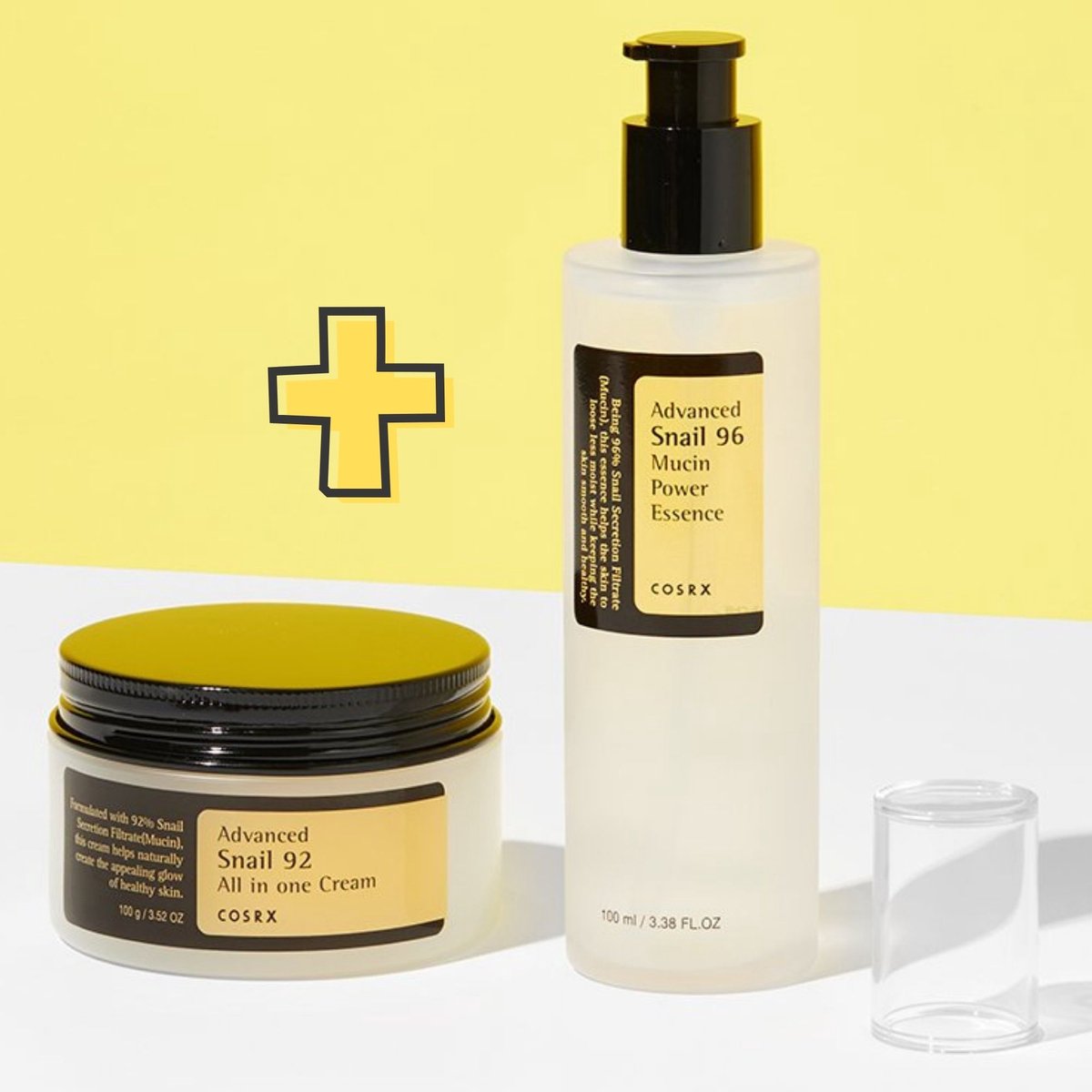 COSRX Combi Set: Advanced Snail 92 All In One Cream 100ml (1) & Advanced Snail 96 Mucin Power Essence 100ml (1) - Snail Collection COSRX - Korean Beauty - Award Winning - Ordinary Skincare Routine - Glowy Radiant & Hydrating - Gezichtsverzorgingset