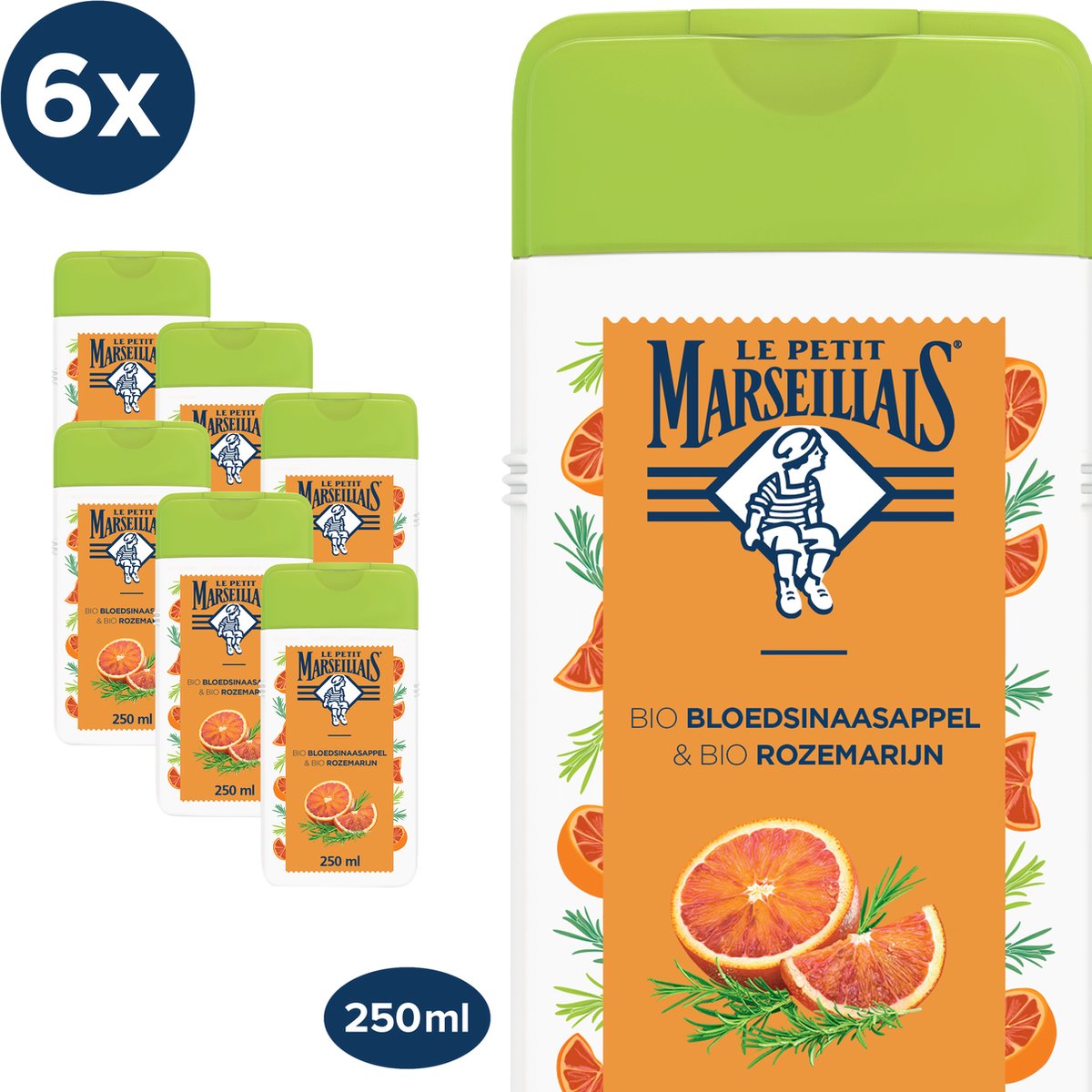 Le Petit Marseillais 4in1 douchegel met jeneverbeshout en varen, biologisch afbreekbare formule en dermatologisch getest, 6x250 ml