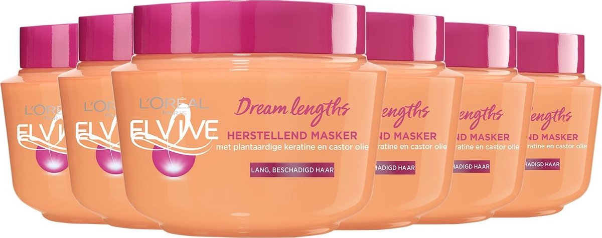 L'Oréal Paris Elvive Dream Lengths Haarmasker - 6 x 300 ml - Lang & Beschadigd Haar - Voordeelverpakking