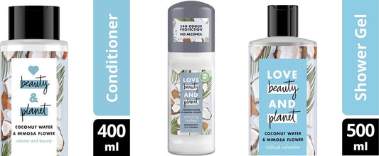 Love Beauty and Planet - Coconut water & Mimosa Flower - 3 stuks - Conditioner - Showergel - Deodorant
