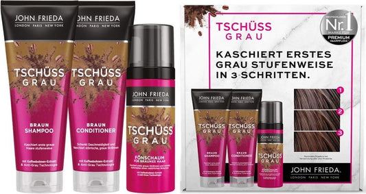 John Frieda,Tchüss Grau, schampoo + conditioner+Föhnschaum extra voordeelset