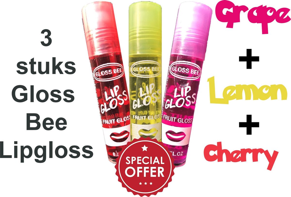 Gloss Bee Lip Gloss 3 stuks - Grape - Lemon - Cherry