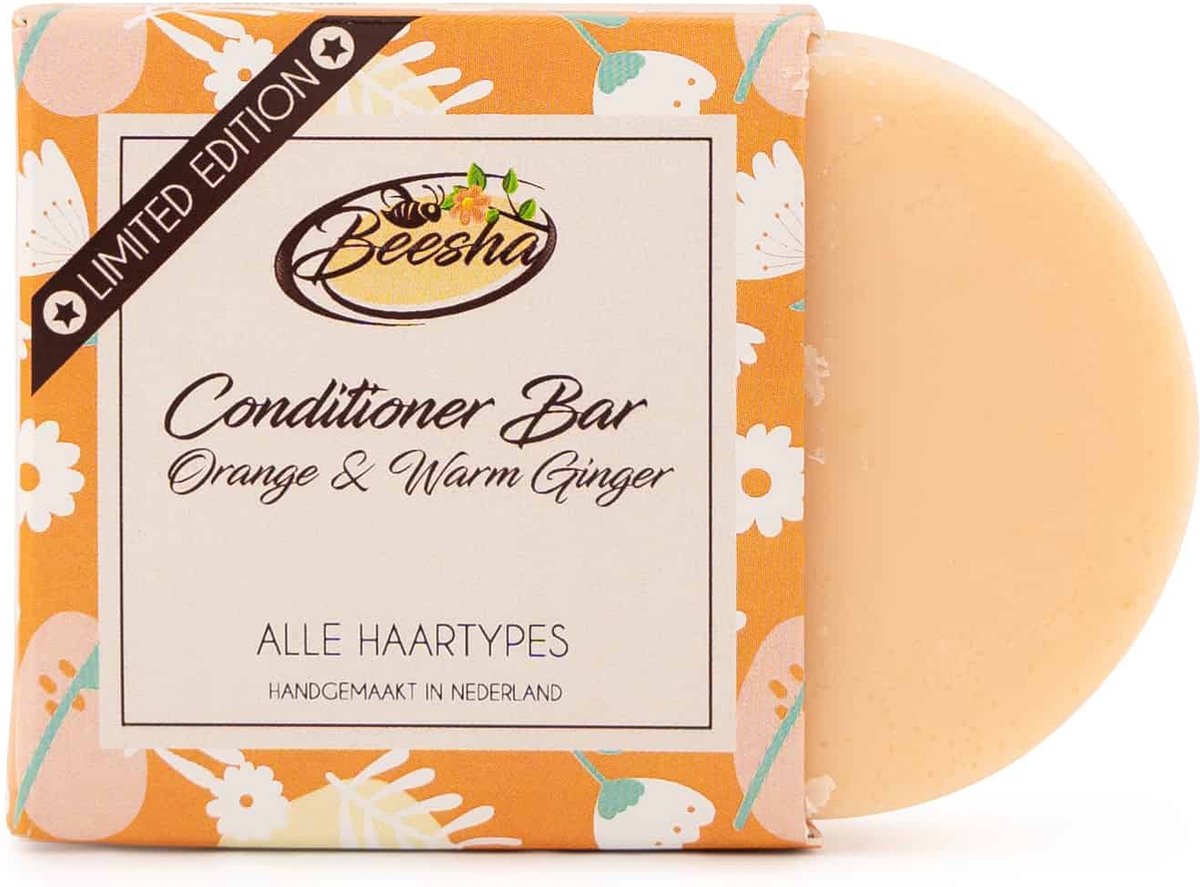 Conditioner Bar Orange & Warm Ginger - Beesha - Handgemaakt in Nederland - 100% Vegan - Sulfaatvrij - Parabeenvrij - Silicoonvrij - CG Geschikt