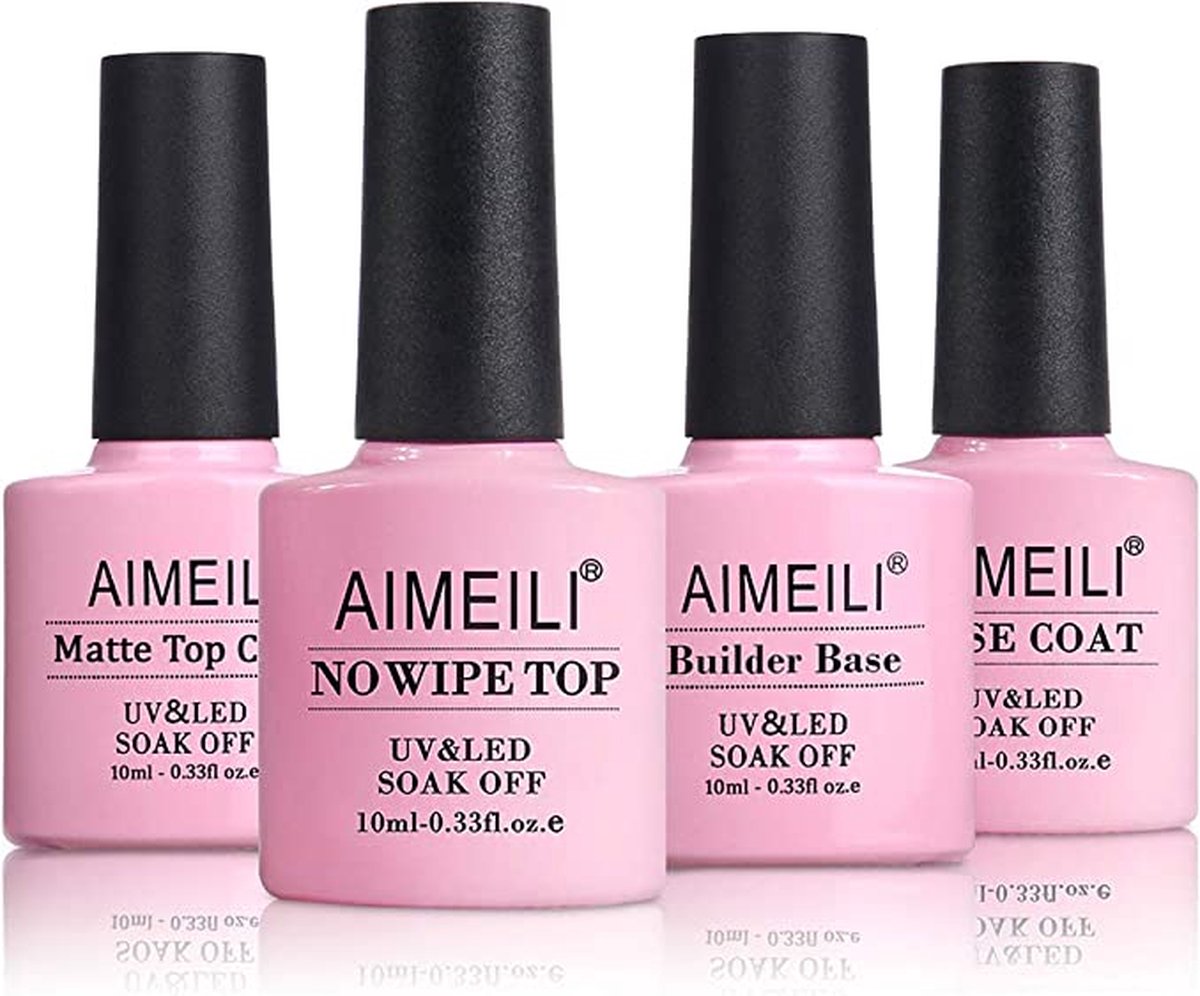 AIMEILI Top Coat en Base Coat, Mat Top Coat, 2 in 1 Builder Base Gel Losweken UV LED Gel Lak Nagellak Gel Polish 10ML