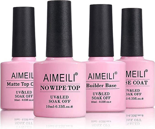 AIMEILI Top Coat en Base Coat, Mat Top Coat, 2 in 1 Builder Base Gel Losweken UV LED Gel Lak Nagellak Gel Polish 10ML