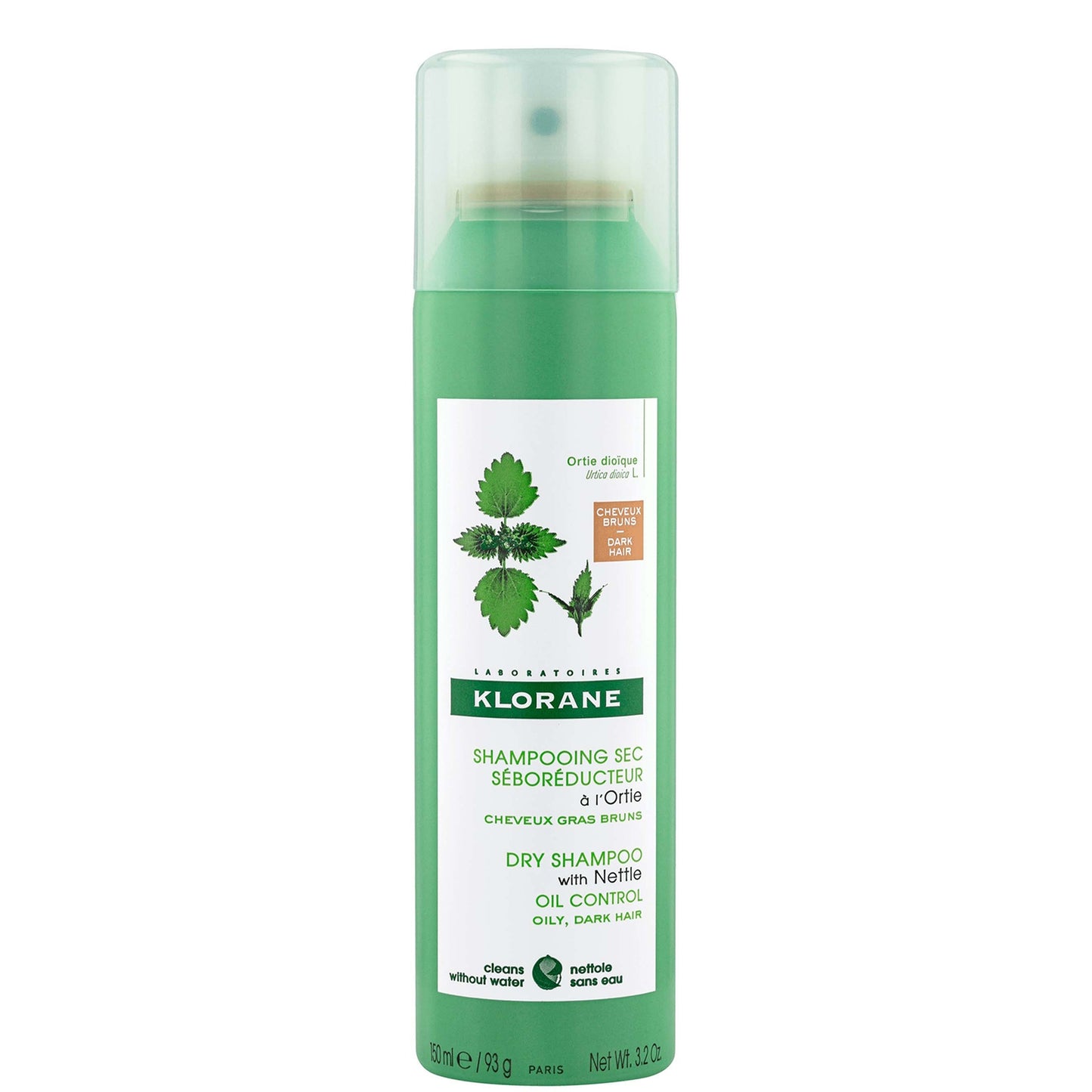 KLORANE Oil-control Tinted Dry Shampoo with Nettle for Oily, Brown-Dark Hair 150ml