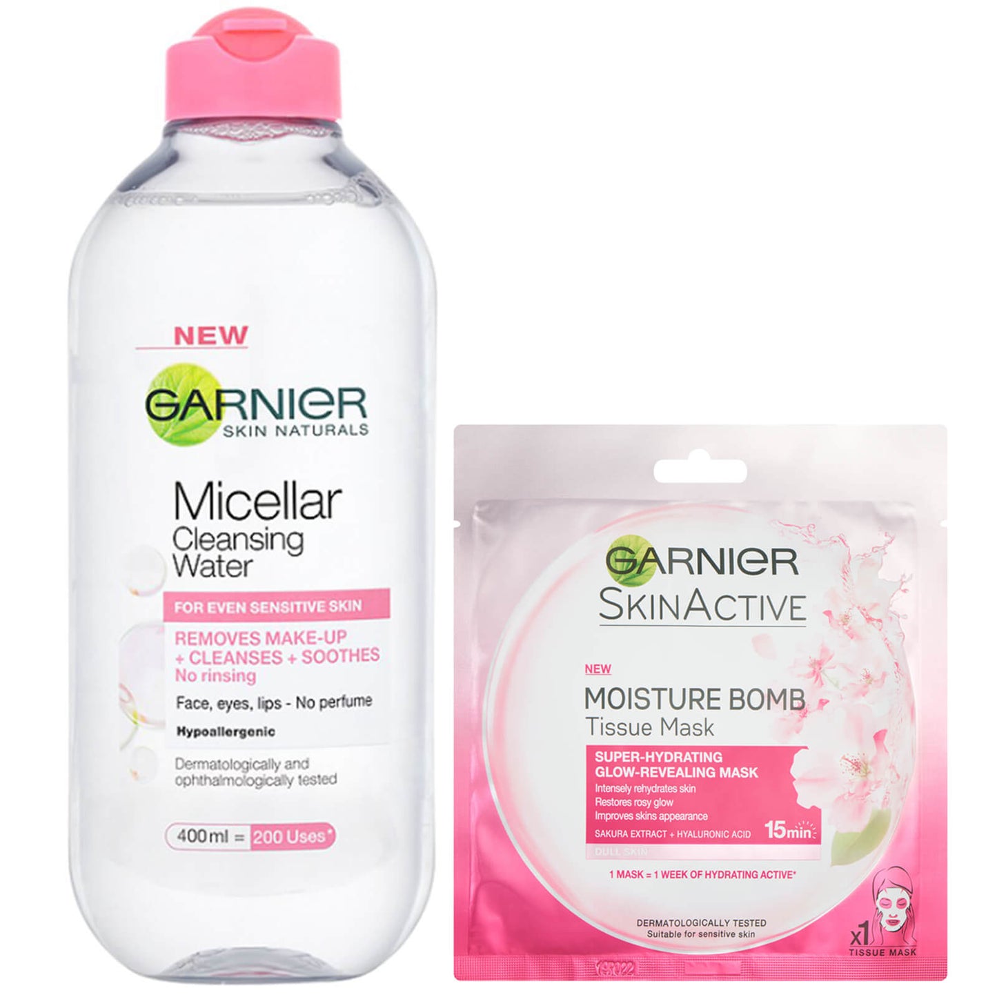 Garnier Micellar Water Sensitive Skin and Hydrating Moisture Bomb Face Sheet Mask Kit Exclusive (Worth £8.98)