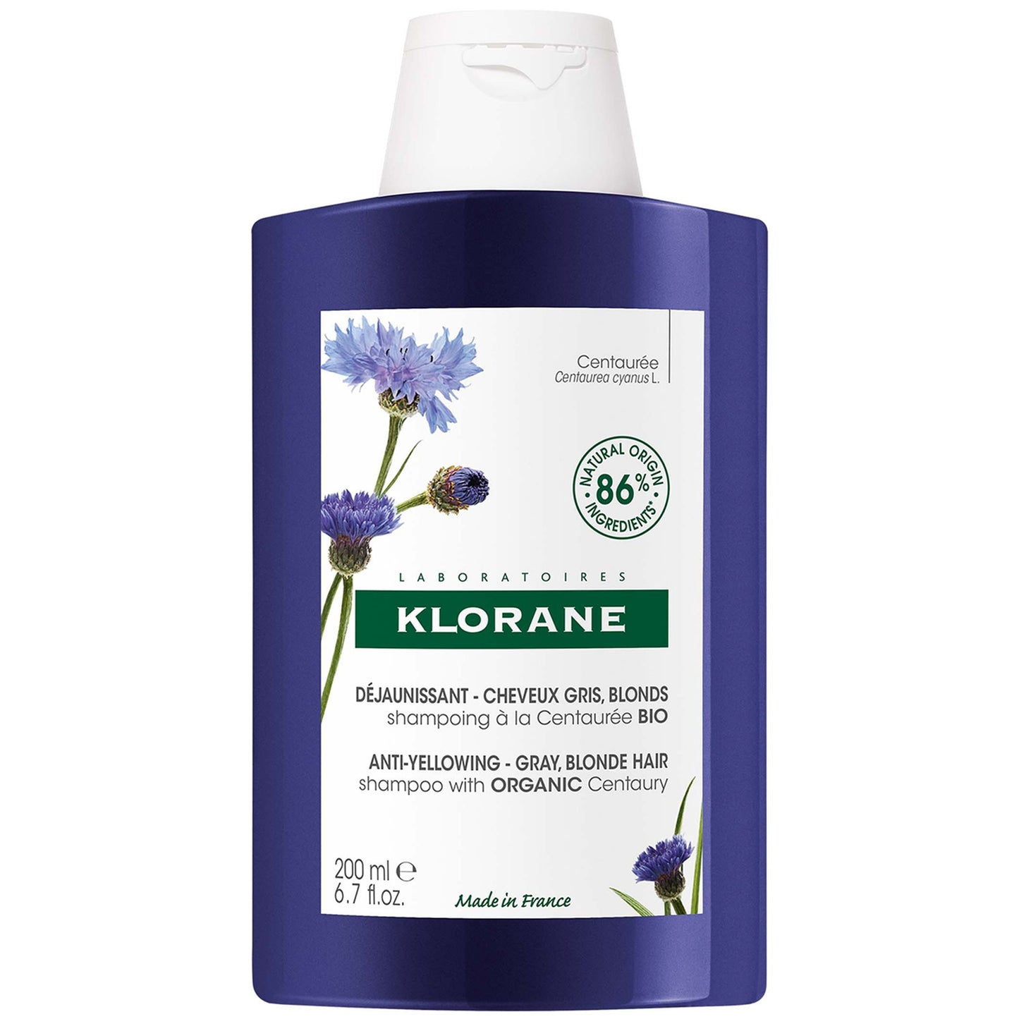 KLORANE Anti-Yellowing Shampoo with Organic Centaury for White, Grey, Highlighted Hair 200ml