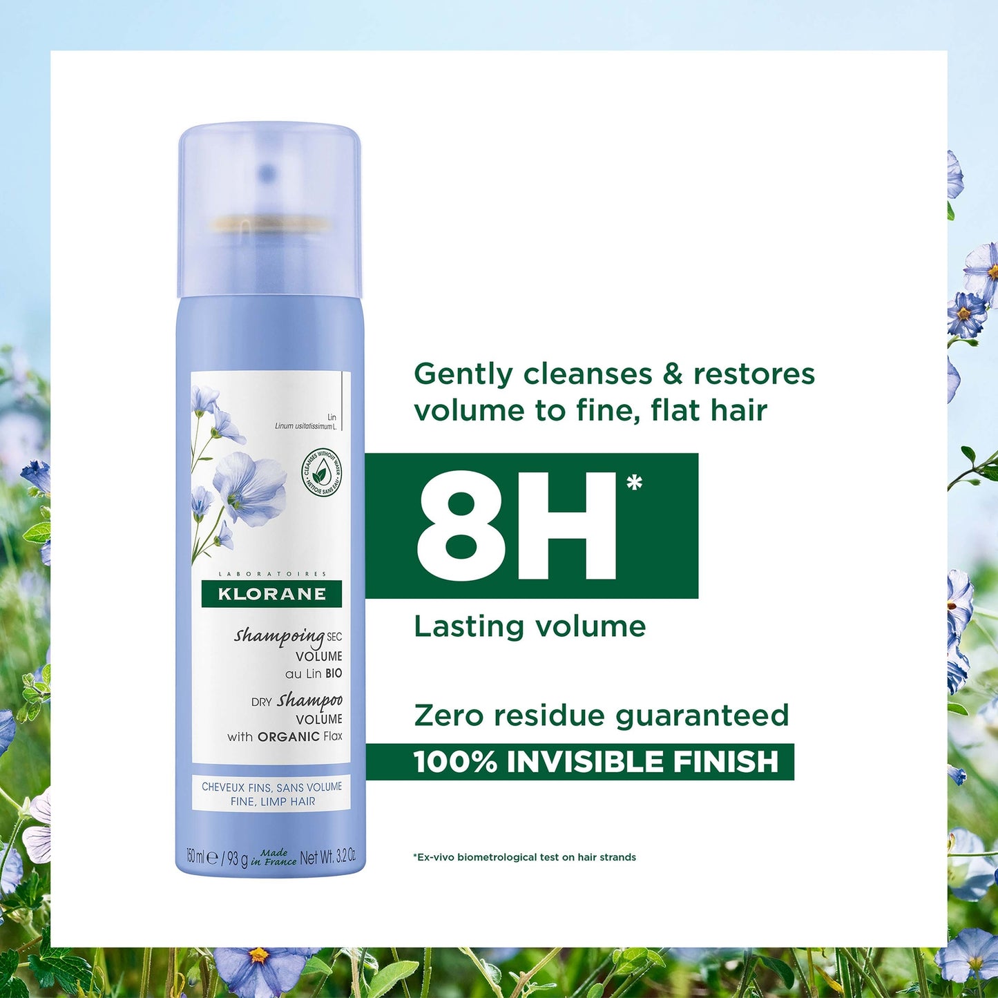 KLORANE Volumising Dry Shampoo with Organic Flax Fibre for Fine, Limp Hair 150ml