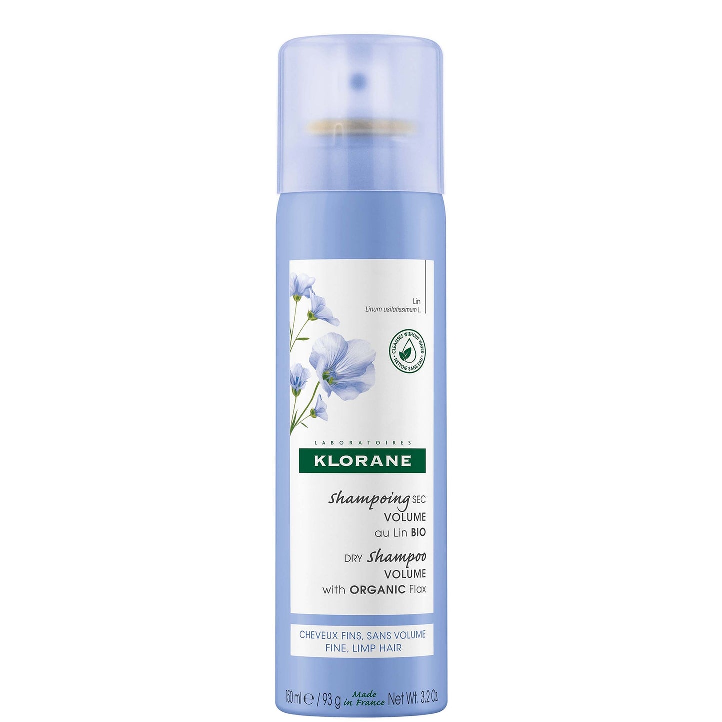 KLORANE Volumising Dry Shampoo with Organic Flax Fibre for Fine, Limp Hair 150ml