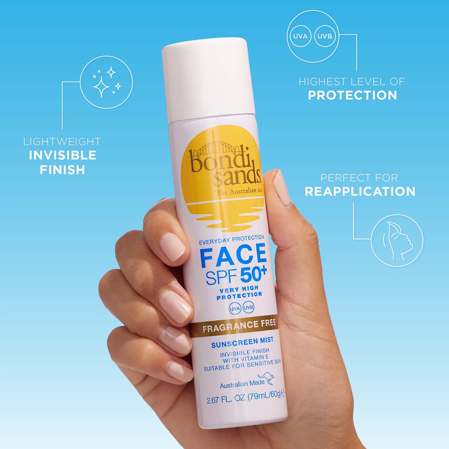 Bondi Sands Suncreen Face Mist SPF50+ Fragrance Free