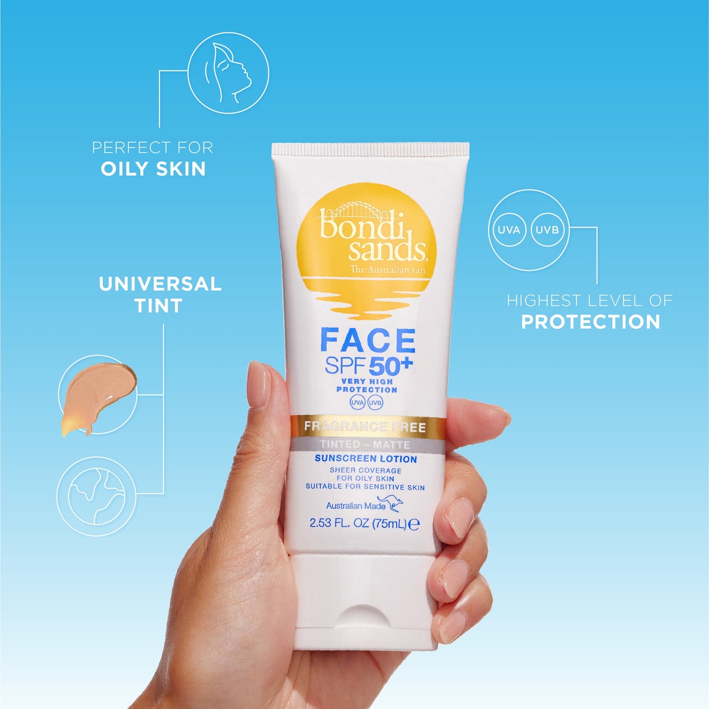 Bondi Sands Sunscreen Face Lotion SPF 50 Fragrance Free Matte Tinted