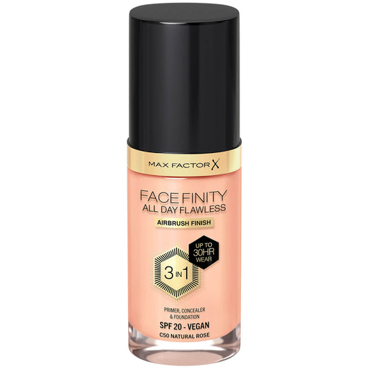 Max Factor Facefinity All Day Flawless 3 in 1 Vegan Foundation 30ml (Various Shades) - C50 - NATURAL ROSE