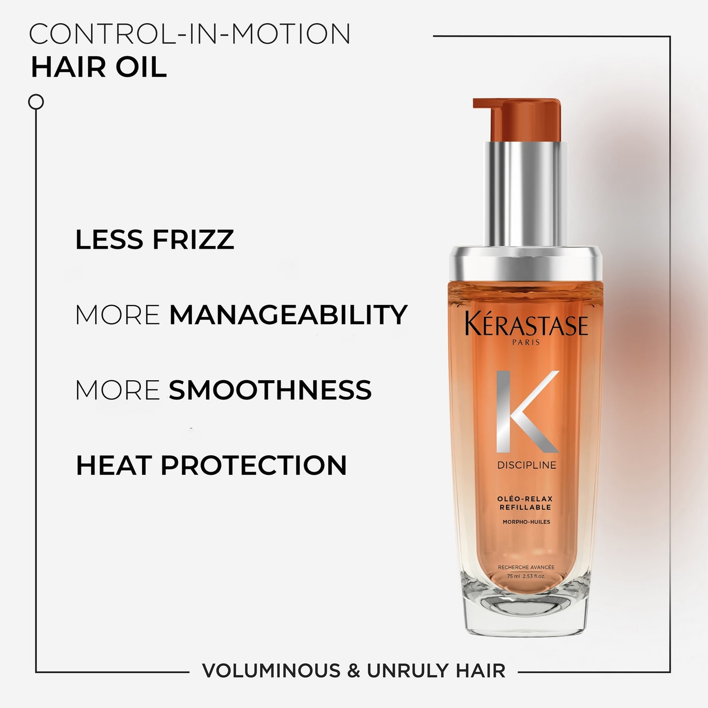 Kérastase Discipline L’Huile Oleo-Relax Refillable Hair Oil 75ml and Refill Duo for Voluminous and Unruly Hair