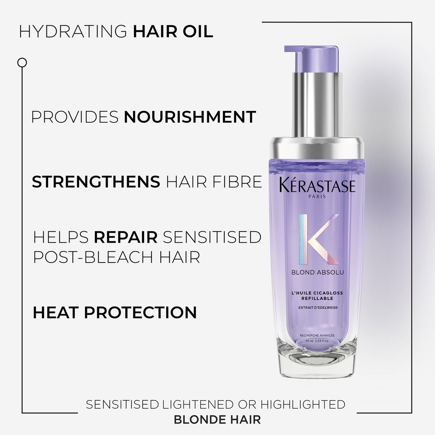 Kérastase Blond Absolu L’Huile Cicagloss Refillable Hair Oil 75ml and Refill Capsule Duo for Blonde or Lightened Hair