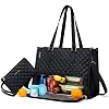 LOVEVOOK Lunch Tote Bag for Women, 15.6 Inch Laptop Bag with Insulated Lunch Compartment, Quilted Large Capacity Computer Handbag with Purse for Business, Work, Nurse, Office, Collage, Casual, Black