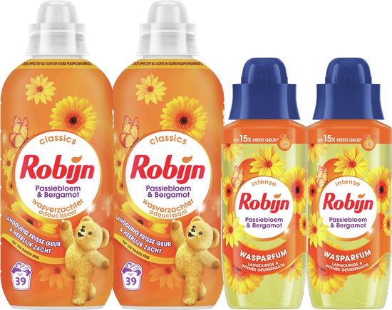 Robijn Perfecte Match Wasverzachter en Wasparfum Pakket - Passiebloem & Bergamot - 4 stuks