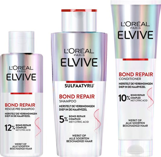 Elvive Bond Repair Pre-Shampoo, Shampoo & Conditioner Routine Bundel