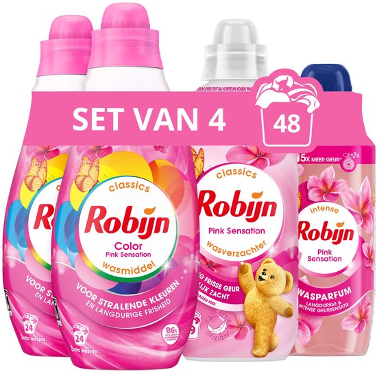 Robijn Perfecte Match - Pink Sensation - 4 stuks - 2x wasmiddel + 1 wasverzachter + 1 wasparfum - Voordeelverpakking