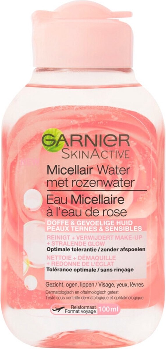 Garnier Skinactive Micellair Reinigingswater Met Rozenwater - 100ml Reisformaat - Gezichtsreiniger voor een Stralende Huid