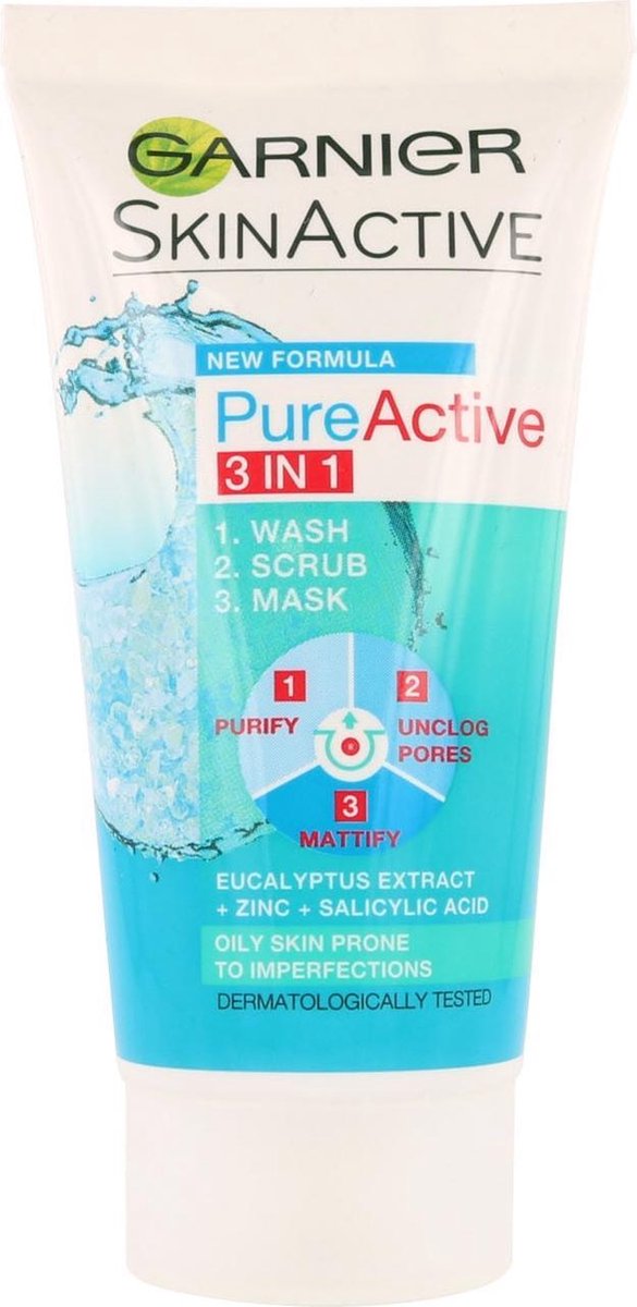 Garnier Pure Active 3 in 1 Wash, Scrub & Mask