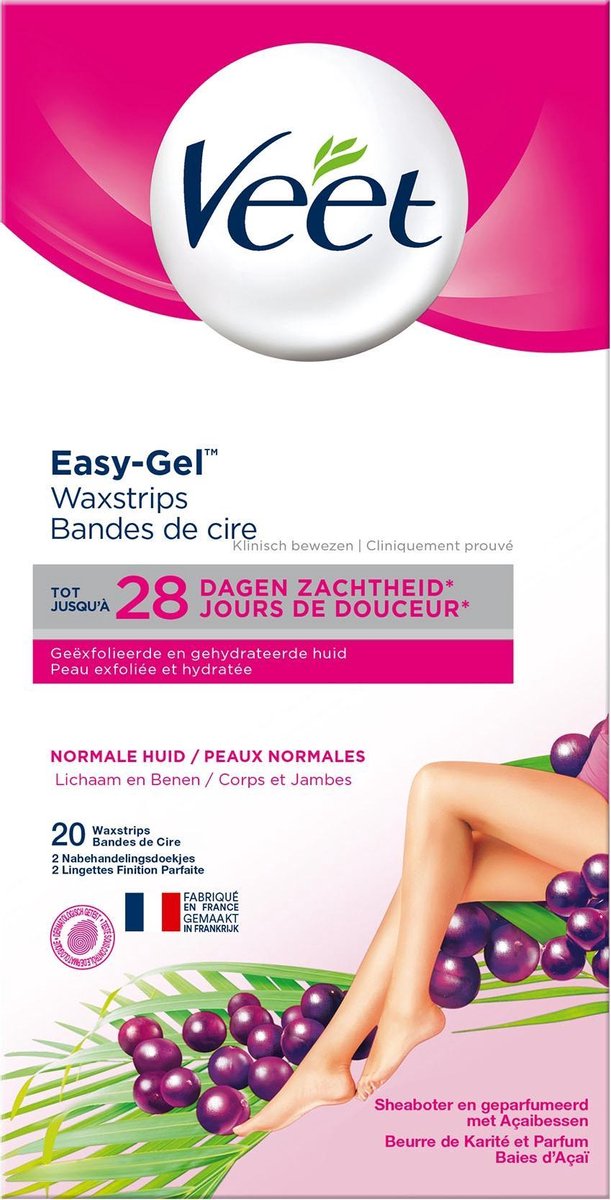 Veet - Ontharingsstrips - Benen & Lichaam - Normale Huid - Easy-Gelwax - 20 stuks