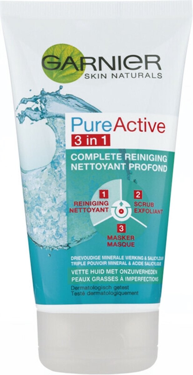 Garnier - PureActive 3-in-1 Masker met Klei Argile voor de Gemengde Huid met Onzuiverheden - 2 x 150ml - Tegen mee-eters en onzuiverheden - Voordeelverpakking