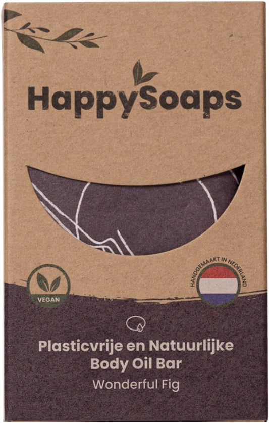 HappySoaps Body Oil Bar - Wonderful Fig - Fris, Zwoel & Kruidig - 100% Plasticvrij, Vegan & Natuurlijk - 70gr