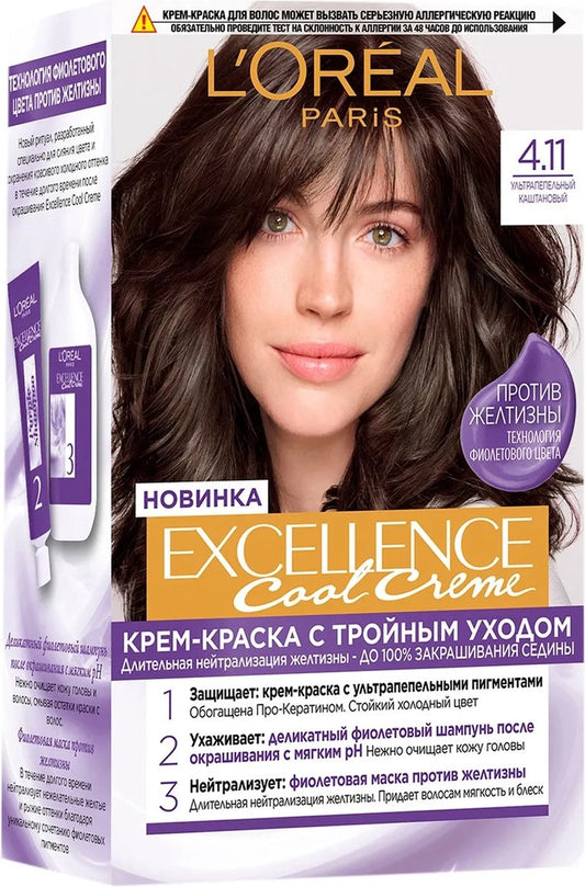 L'oréal Paris Exellence 4.11 Middelbruin - 100% grijs dekkend - Haarverf