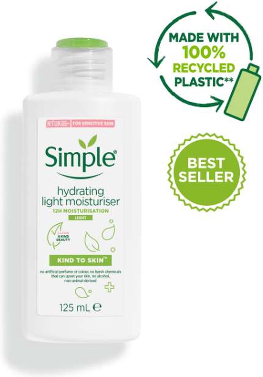 Simple Hydrating Light Moisturizer - 125ml - Lichtgewicht en Snel Absorberende Moisturing Cream - Vegan - Geen Kleurstoffen - Parfums of Agressieve Chemicaliën