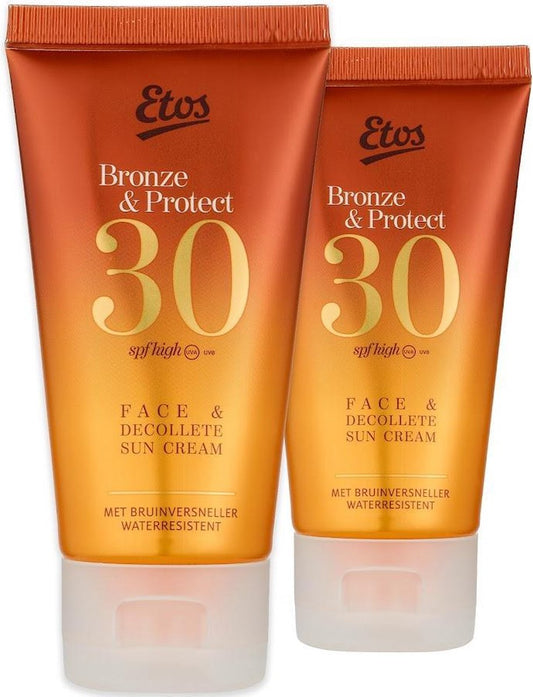 Etos Zonnebrand -gezicht - met bronzer -SPF 30 - 2 x50 ml