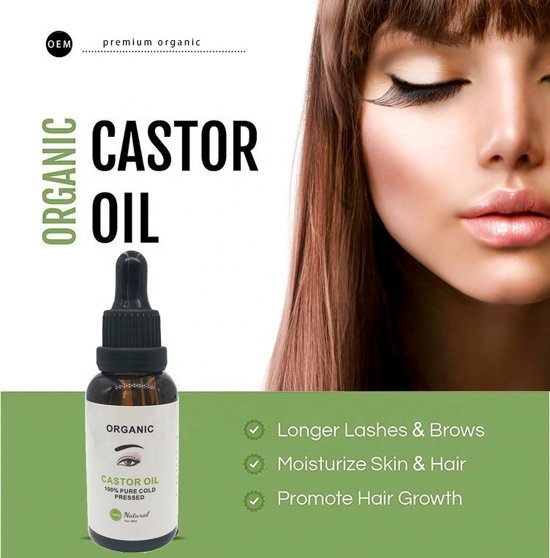 Castor olie|100% natuurlijkl|koud geperst|voor wenkbrauwen, haar, wimpers en huid|castor oil|30ML|inclusief borstels|wimperserum|