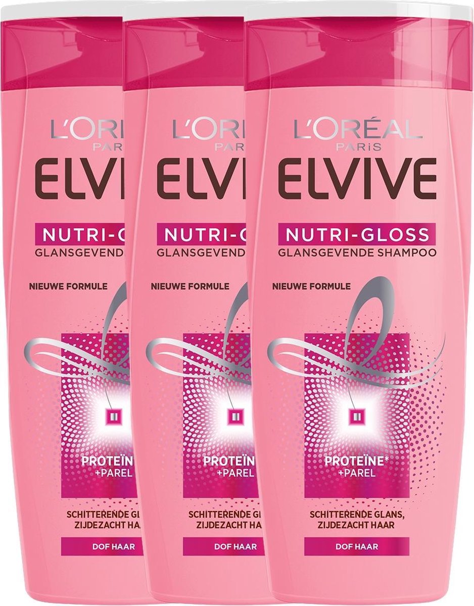 L'Oréal Paris Elvive Nutri Gloss Shampoo - 3 x 250ml - Voordeelverpakking