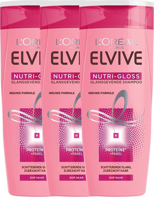 L'Oréal Paris Elvive Nutri Gloss Shampoo - 3 x 250ml - Voordeelverpakking