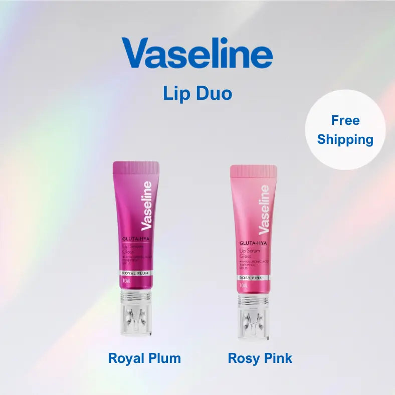 Vaseline Gluta-Hya Rosy Pink & Royal Plum Lip Serum Gloss Bundle 10ml 2pcs