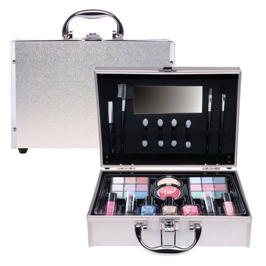 Casuelle Cosmetica koffer met glanzend zilver oppervlak